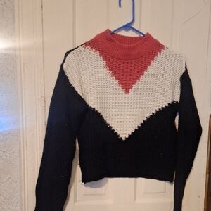 Colorblock Knit Sweater - Black, White, and Pink